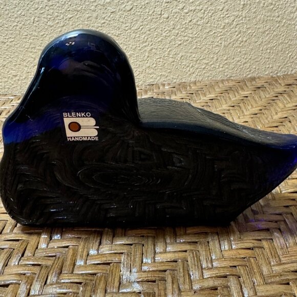 Blenko Handmade Blue Glass Duck Paperweight - Picture 6 of 9